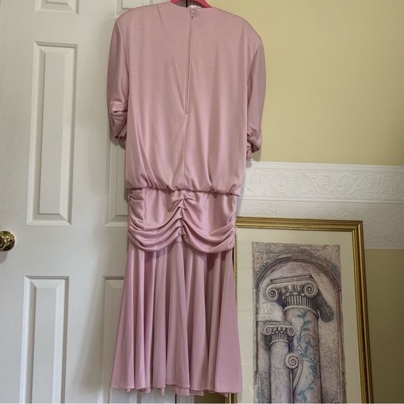 Vintage 60’s Ruched Sleeve Lilac/Pink Blouson Filigree Dress Woman’s Size Large. - Picture 14 of 15